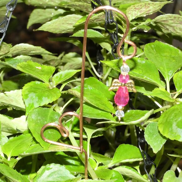 Copper Heart Plant Stake, Indoor or Outdoor Yard Art Pink Angel Embellishment - Picture 5 of 9